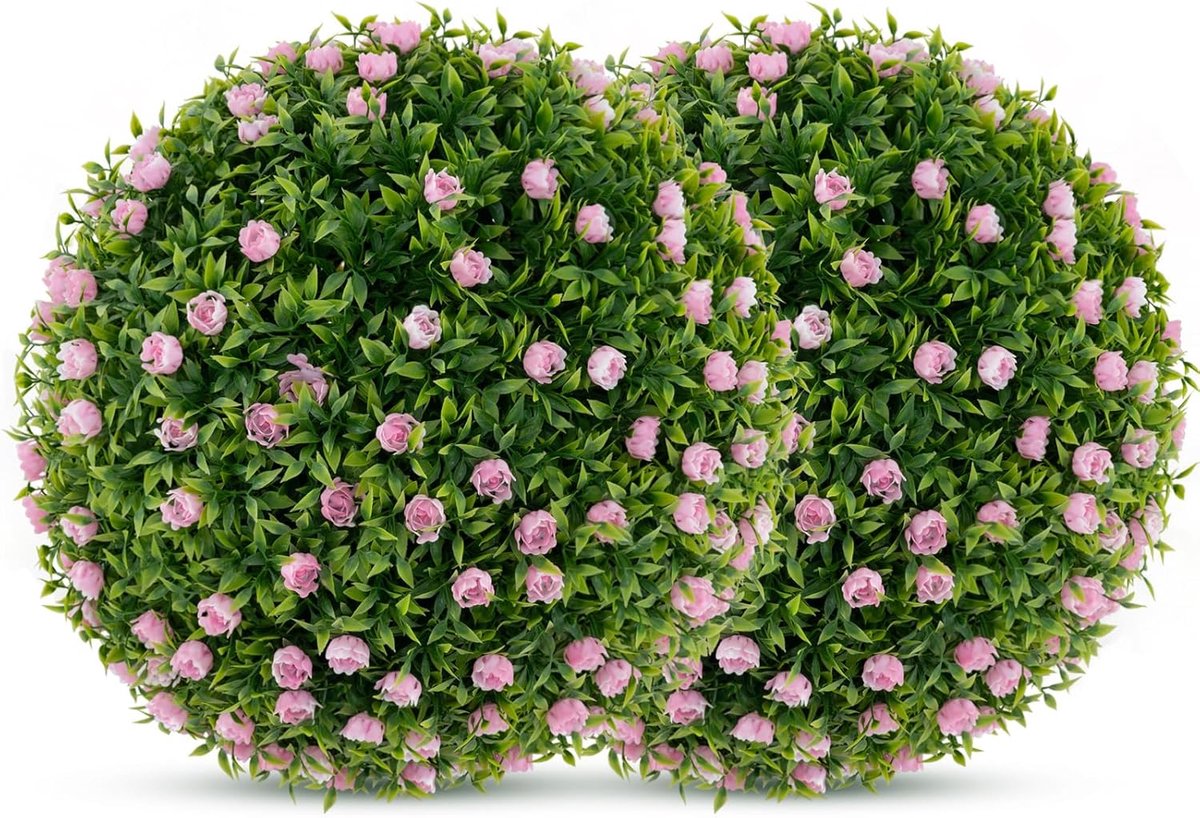 KOMFOTTEU Set van 2 kunstballen, 37 cm, met rozenbloemen, frame van polypropyleen, veilig en betrouwbaar, decoratieve tuinbol met bloemen, voor veranda, huis