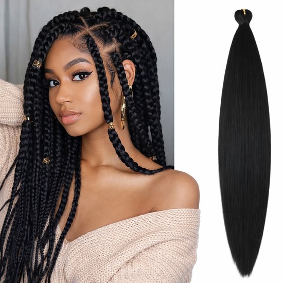 SassyGoods Zwart Vlechthaar - Pre-Stretched Braiding Hair Extensions - Haarextensions voor Vlechten – Box Braids - 100 gram