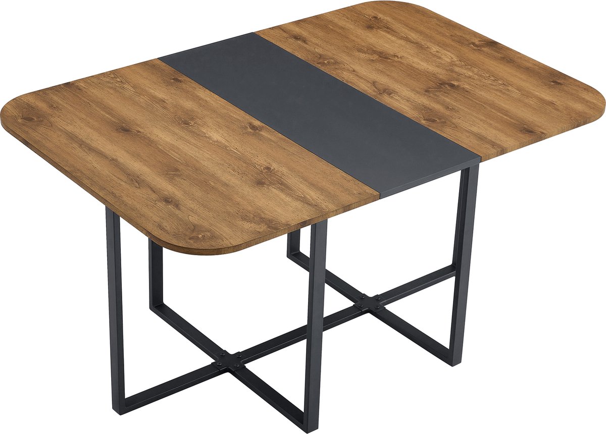 Merax Uitschuifbare Eettafel Met Houtlook En Zwarte Middenstrook Zwart Metalen Onderstel R