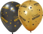 6 ballonnen 12" 3 met goud / 3 zwart - Happy Birthday Golden Celebrations - Versiering Slinger Feestdecoratie Decoratie Verjaardag Jubileum Ballon Feest