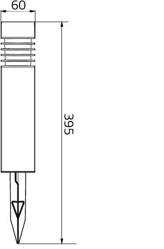 Technische tekening van een zwarte vierkante tuinlamp met afmetingen 60x395 mm.