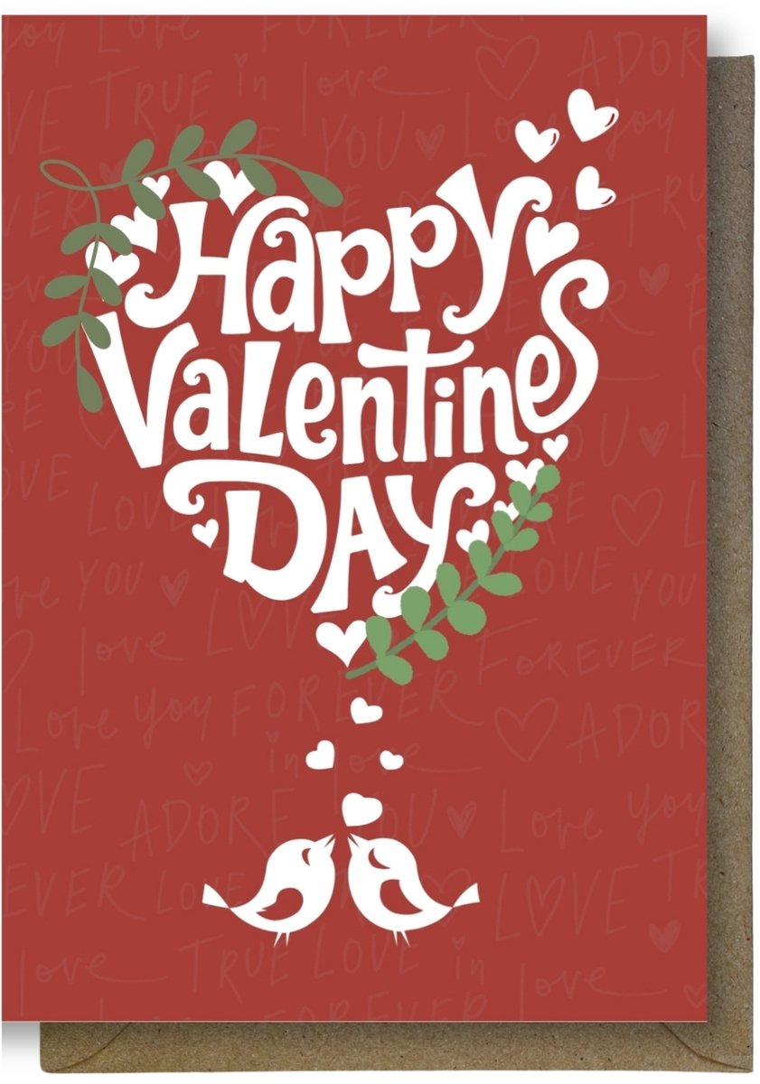 Luxe valentijns Wenskaart - valentijnskaart - happy valentines day - 12x17cm - gevouwen kaart Inclusief gekleurde envelop
