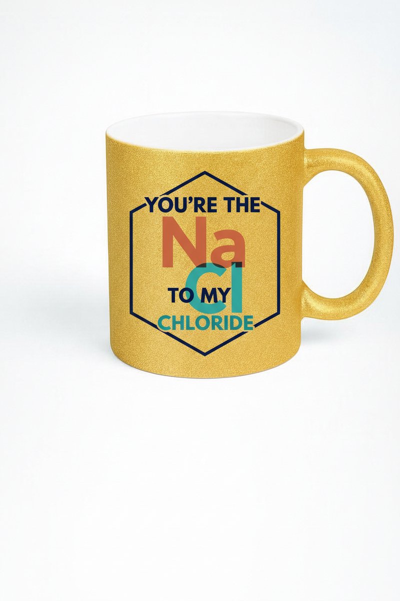 Gouden Glitter Mok 'You're the Na to my Cl' - Chemie Liefde Cadeau