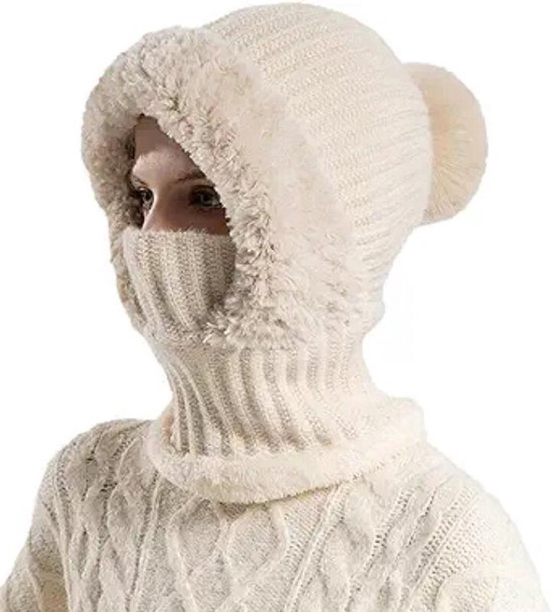 Warme gebreide wintermuts met thermo-teddyfleece voering - Eén maat