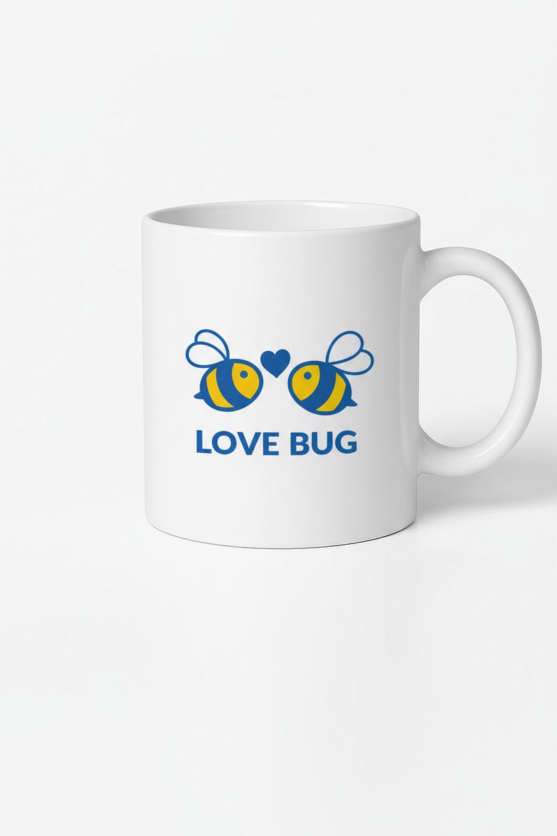 Lieve Bijen Love Bug Mok - Romantisch Geel Blauw Design Cadeau