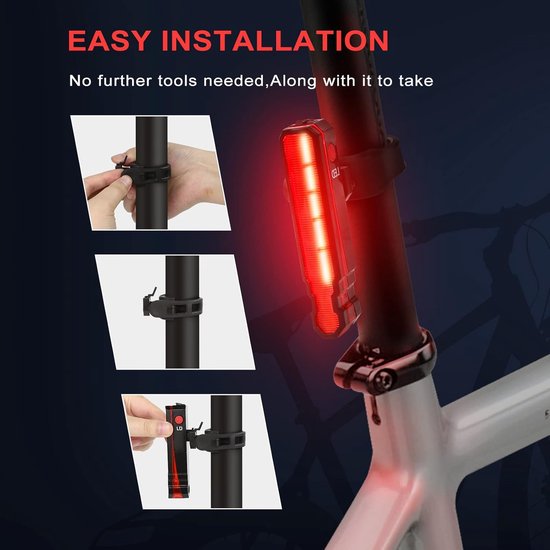 Super Helder Fietslicht Set - USB Oplaadbaar - Achterlicht met Laser - 5 LED - 6 Modi - Waterdicht - Voor Nachtrijden en Veiligheid — afbeelding 2