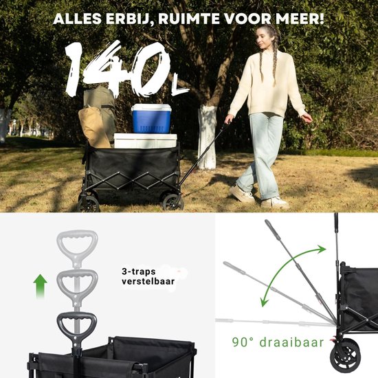 mavoa® Bolderkar - Bolderkar opvouwbaar luchtbanden - Bolderkar kinderenvervoer - 140L 150KG van mavoa — afbeelding 2