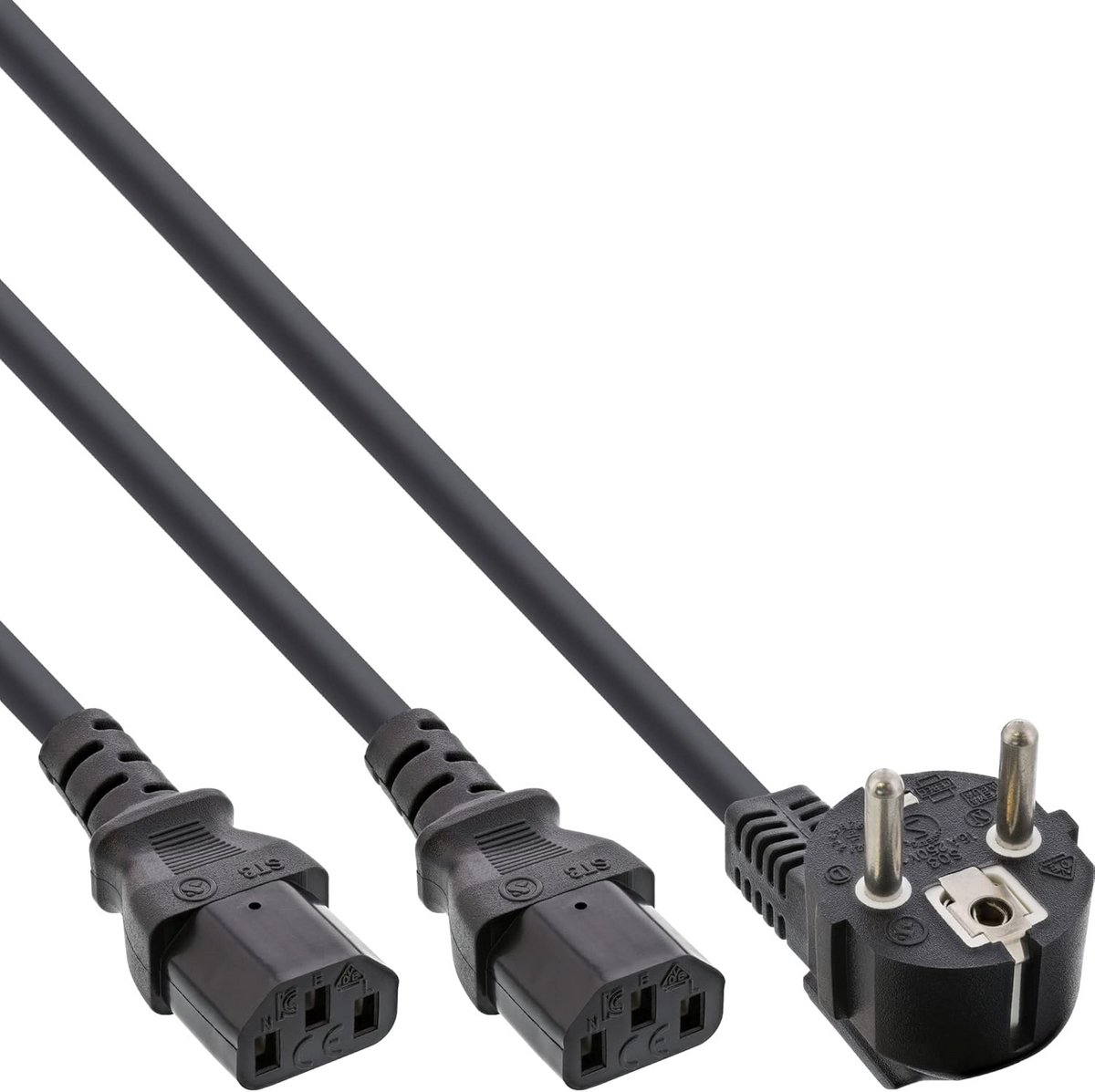 Stroomkabel met 5 meter lengte: 1x Stekker naar 2x Koudeconnector
