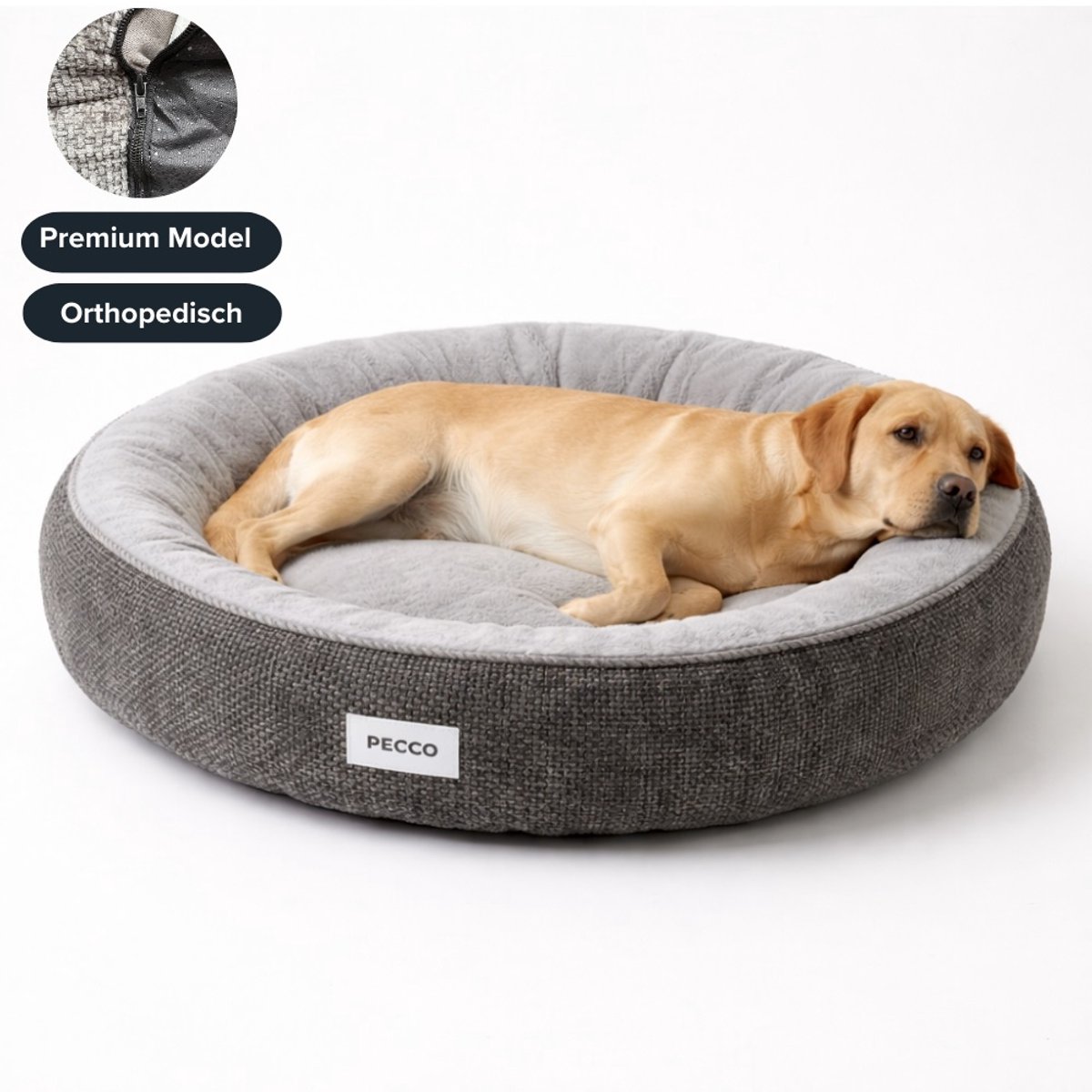 Pecco Orthopedische grote hondenmand - Luxe ronde hondenmand - Diameter 100 cm - Grijs
