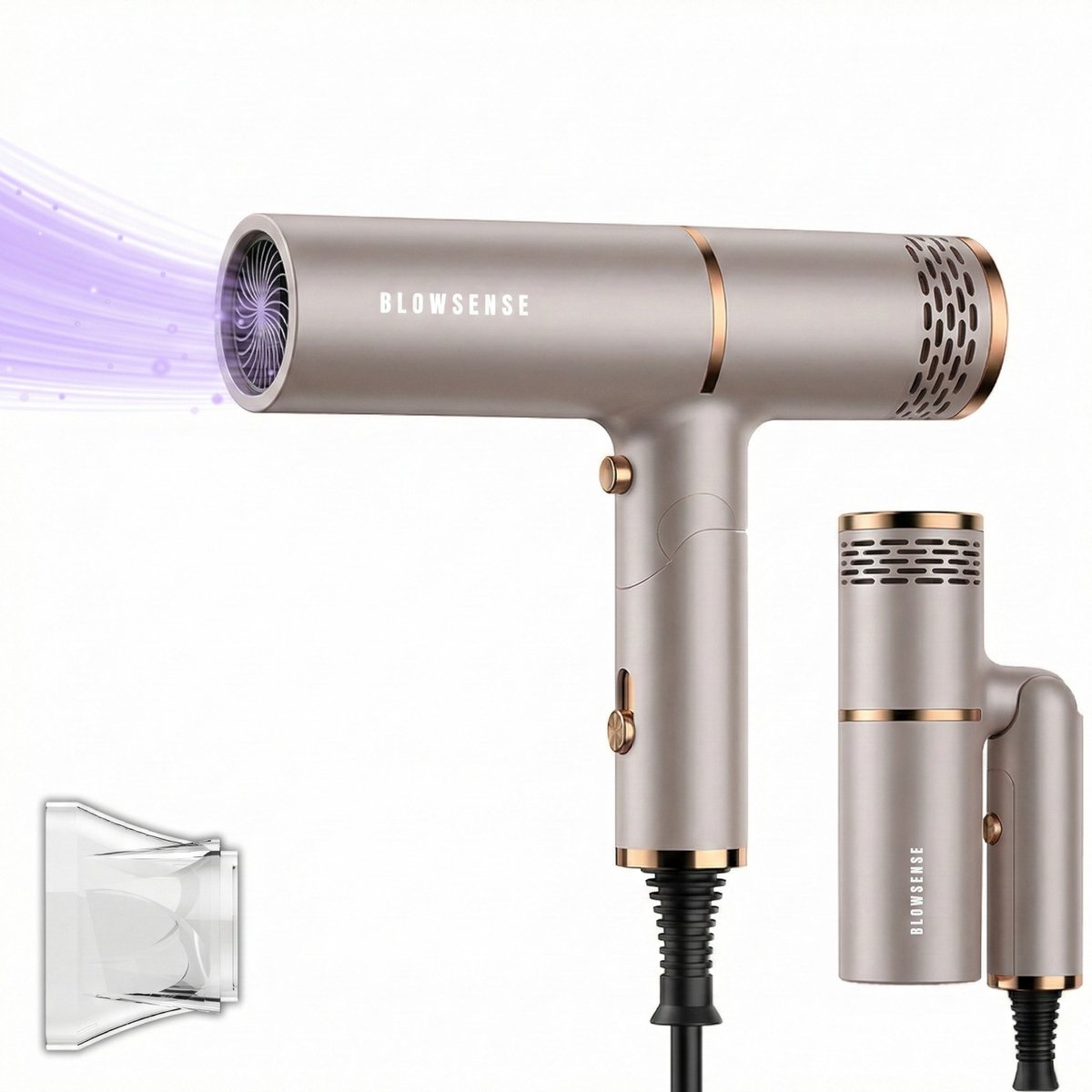 BlowSense TravelDry Reisföhn Opvouwbaar 1400W Champagne - BlowSense® - €39,95