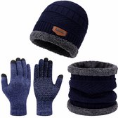 Compagnose warm gevoerde beanie wintermuts vlechtwerk patroon effen of gevlekte One Size Cap, Kleur:Marineblauw gevlekt