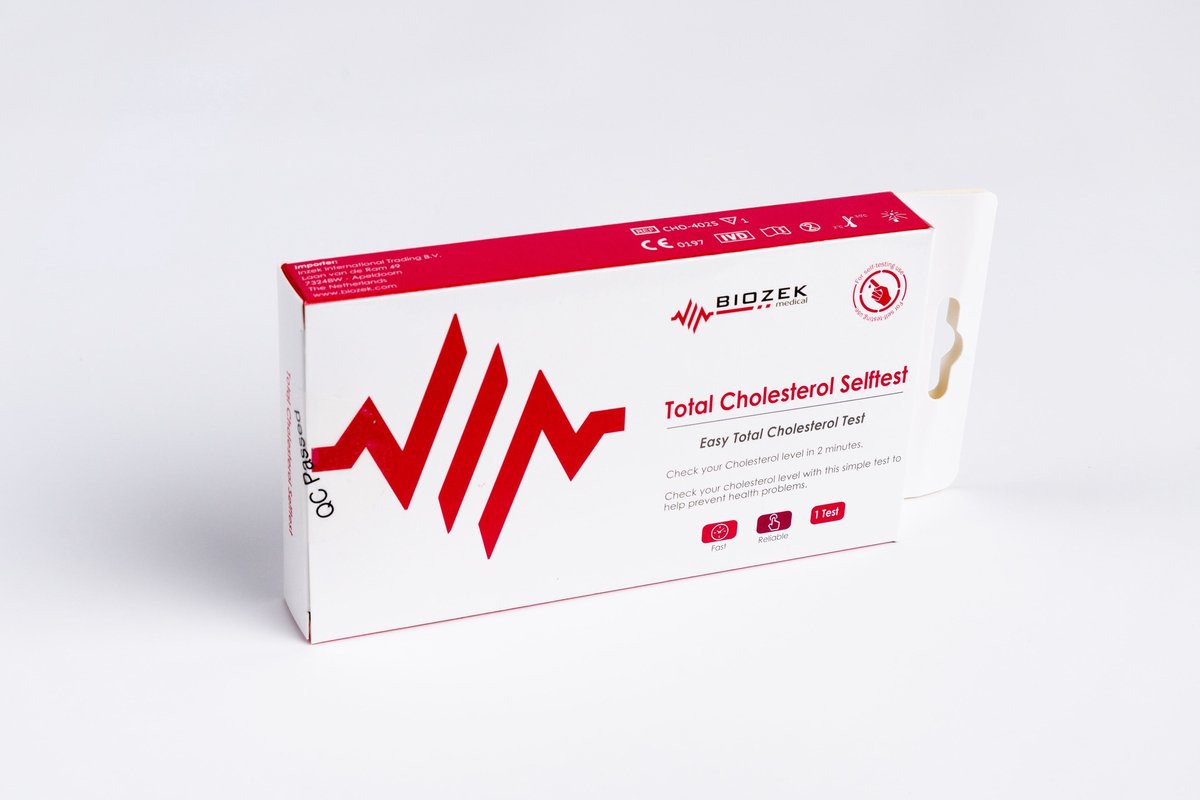 Cholesterol Sneltest – Zelftest voor Cholesterolwaarde – Binnen 2 minuten resultaat – Eenvoudig thuis uit te voeren – 1 stuk