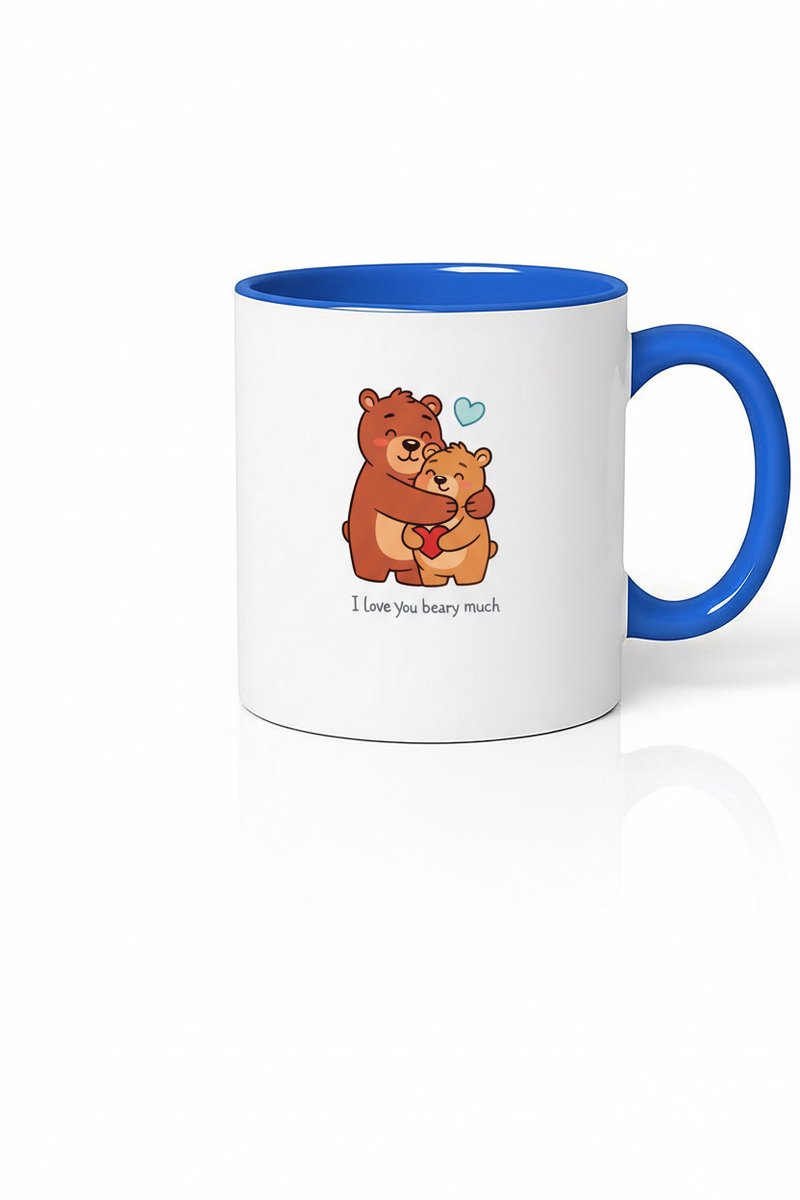 Liefdevolle Beren Mok 'I Love You Beary Much' - Blauwe Binnenkant & Handvat - Valentijn Cadeau