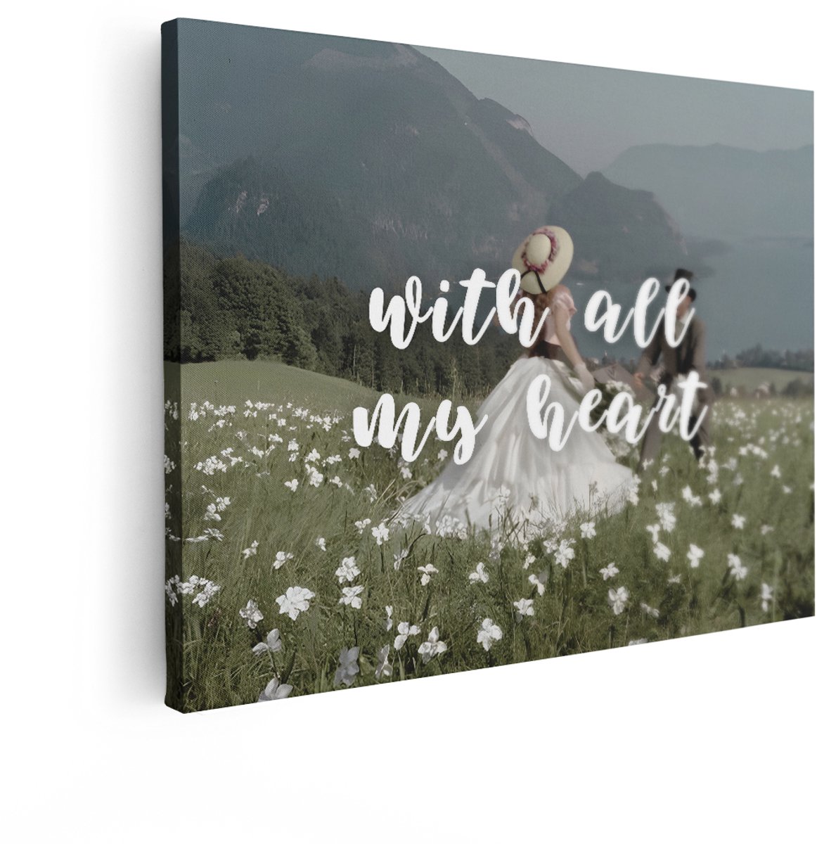 Artaza Canvas Schilderij Romantisch Koppel - 120x90 cm - Wanddecoratie Bloemenveld - Muurd