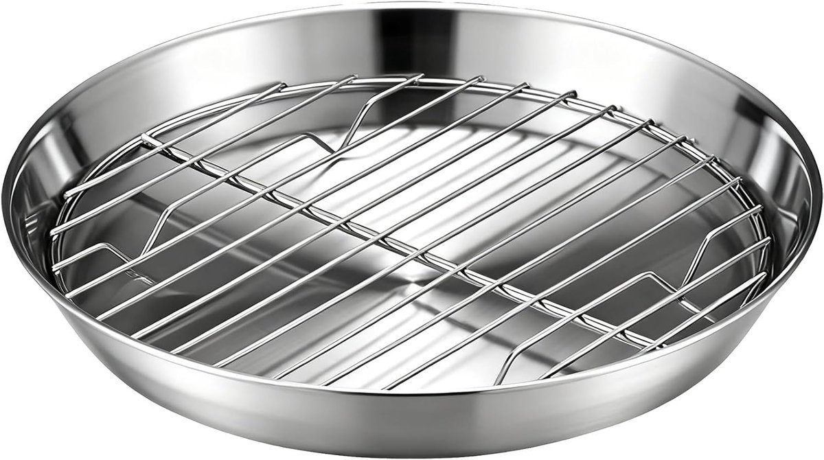 Bakplaat voor airfryer - Airfryer bakvorm - Airfryer accessoires - Bakplaat met rooster - Gemaakt van 304 roestvrij staal - 25 cm