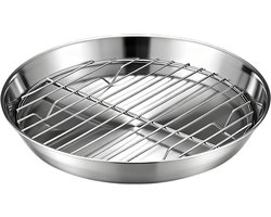 Bakplaat voor airfryer - Airfryer bakvorm - Airfryer accessoires - Bakplaat met rooster - Gemaakt van 304 roestvrij staal - 25 cm