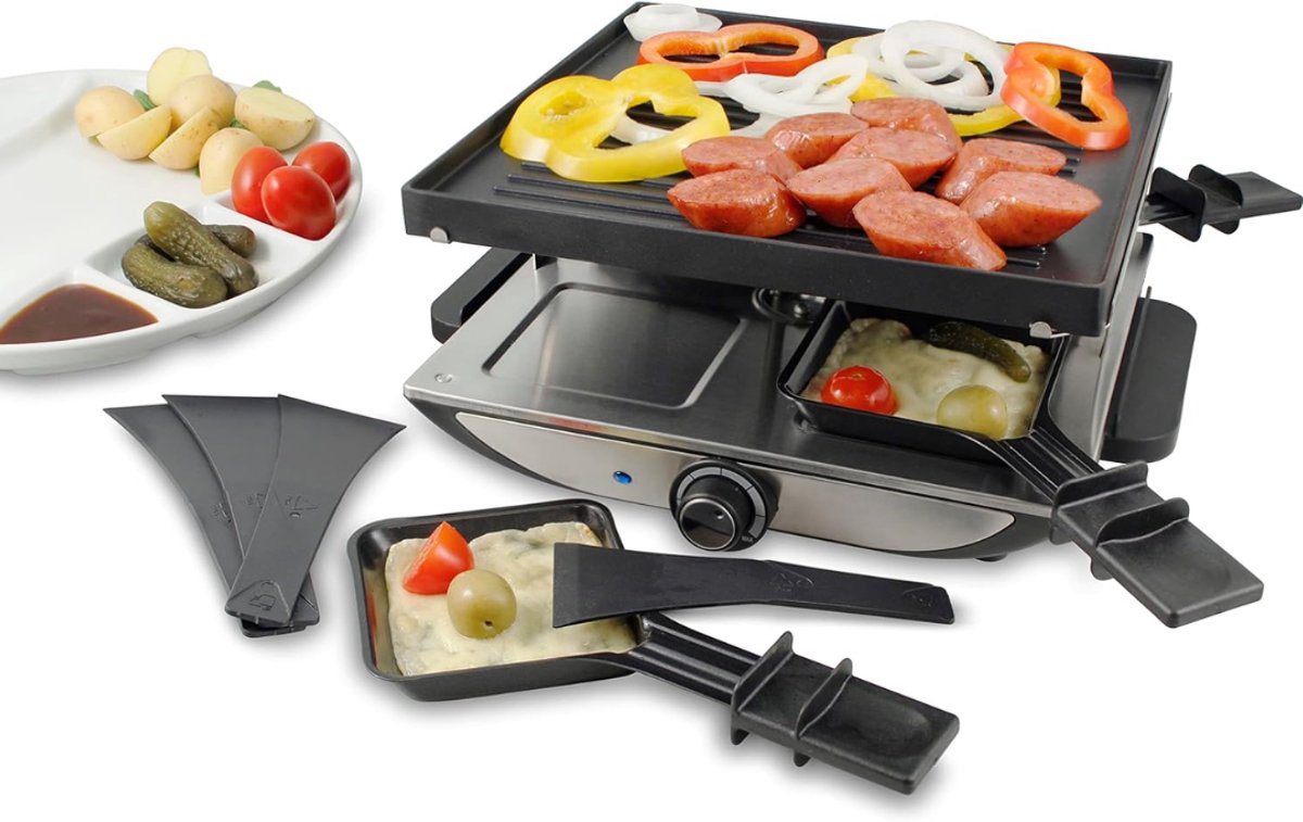 SAVI® Gourmetstel 4 personen - Gourmetstellen - Gourmet - Zwart en Zilver - 25cm x 30cm x 13cm