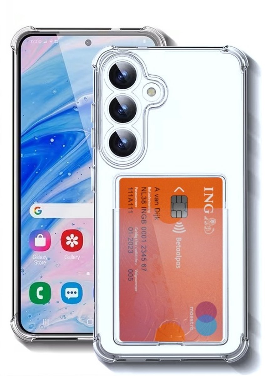 Lennexo Hoesje Met Pashouder Geschikt Voor Samsung S26+ (S26 PLUS) - Transparant Siliconen Hoesje - Shockproof Case
