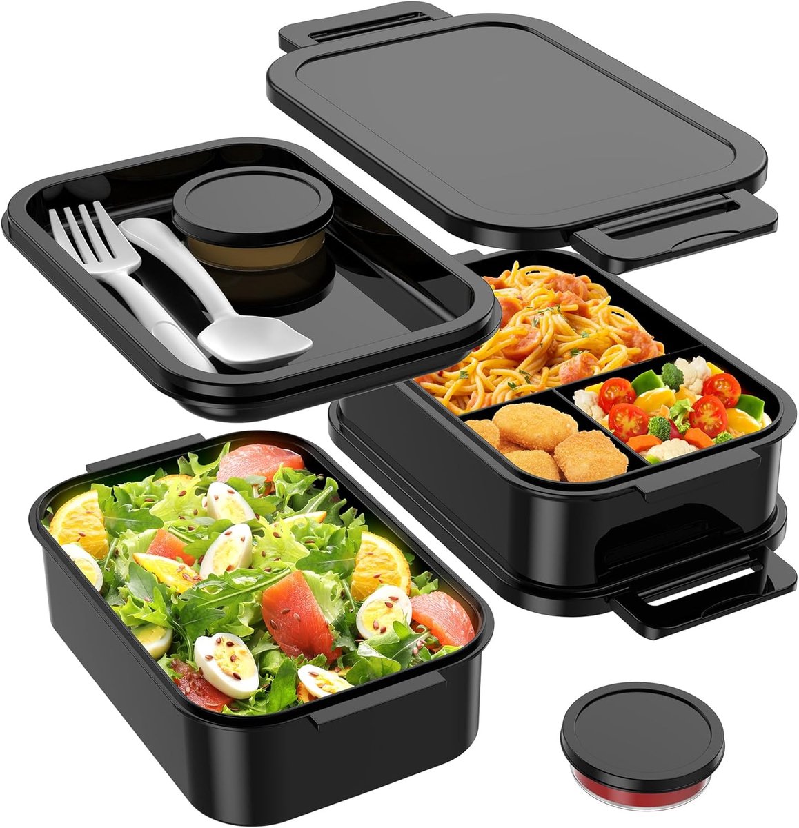 Bento Lunchbox - Maaltijdbox - Gezond Eten - 3-Laags Stapelbaar - 22 x 14 x 13 cm - Zwart