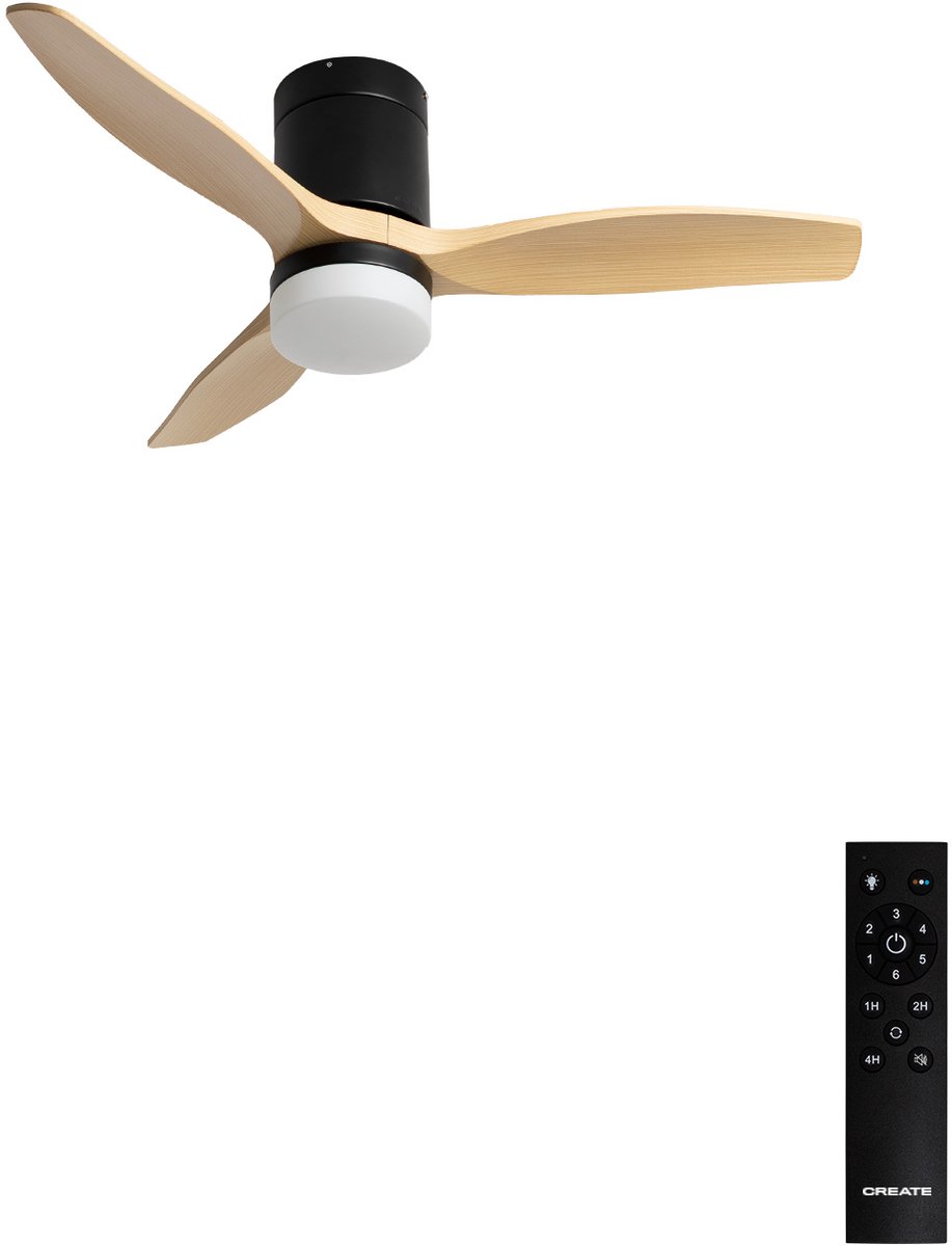 CREATE - Stille 40W plafondventilator met technische ABS bladen in verschillende maten - S - Met licht - Afstandsbediening - WIND CALM