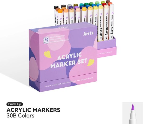 Arrtx - Acrylmarkers - 30B - Paint Brush Tip Markers - 30 kleuren