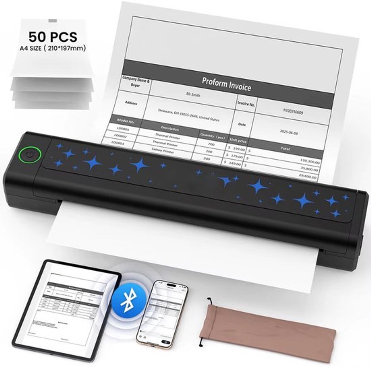 Milova Draagbare thermische printer - Bluetooth-printer - Draadloze printer - Tatoeageprinter - Inclusief 15e printpapier - Compact en reisvriendelijk