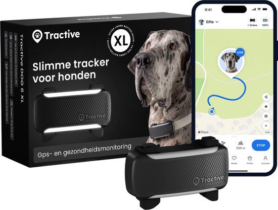 Tractive DOG 6 XL – Collier GPS Chien Connecté avec Moniteur de Signes Vitaux et Alertes de Santé, 6 Semaines d'Autonomie – Noir