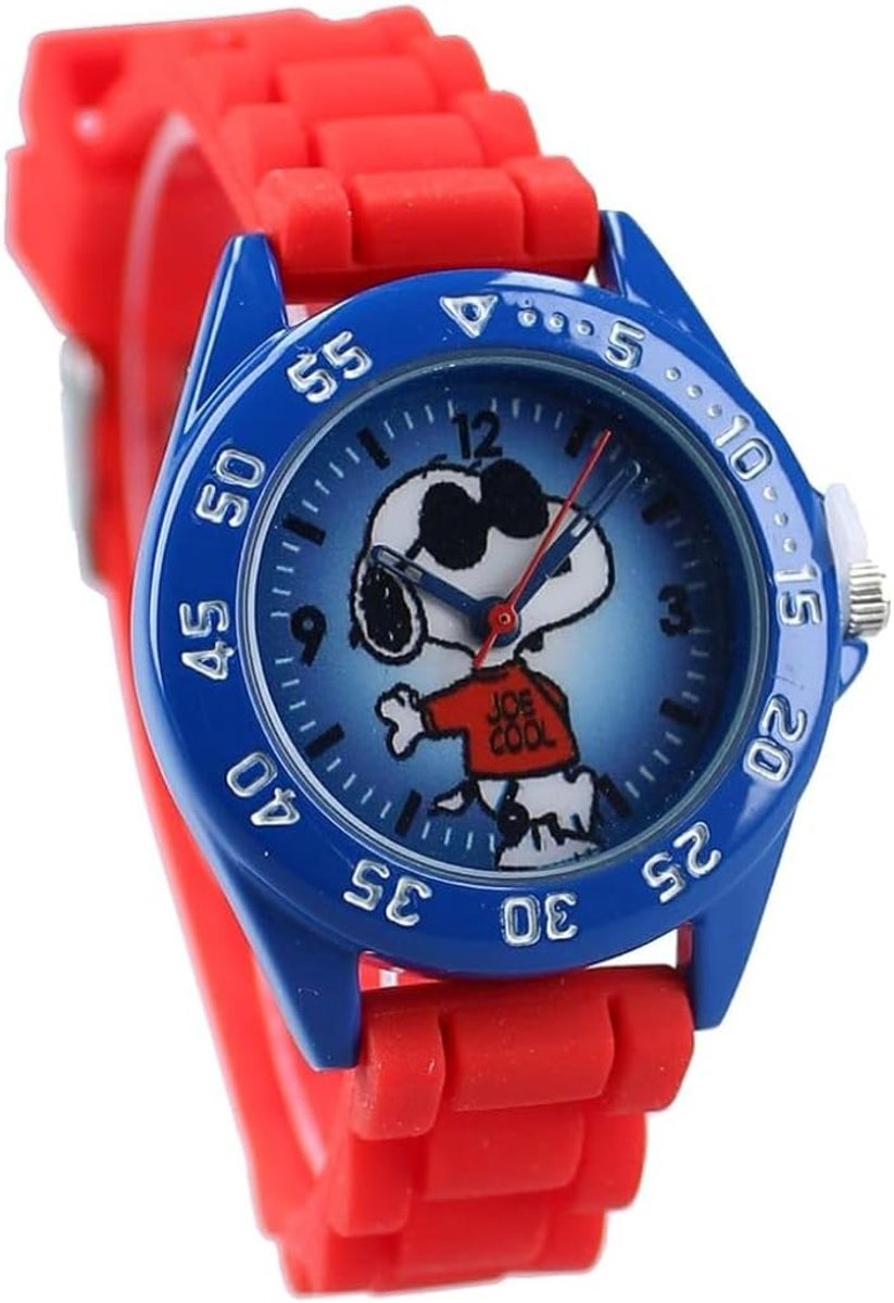 Kinderhorloge - Analoge Polshorloge - Leren Klokkijken - Splashproof Ontwerp - 22 cm band - Blauw Rood