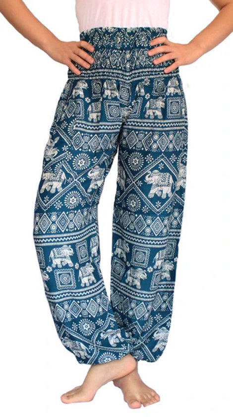 Pantalon sarouel - Pantalon de yoga - Pantalon d'été - Pour femme et homme - Large; taille 42, 44 et 46 - Éléphant turquoise