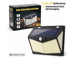Merkloos Solar Buitenlamp met Bewegingssensor - Op Zonne Energie - Buitenverlichting Met Sensor - Dag en Nacht - 208 LEDS
