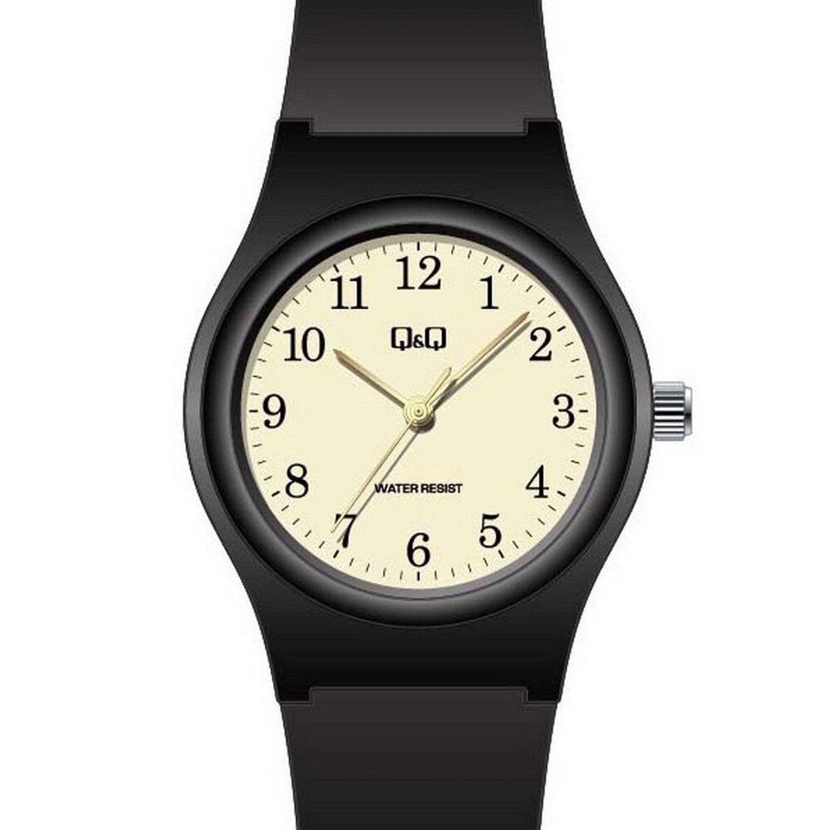 QQ CP01J801Y - Horloge - Sport - Analoog - Dames - Vrouwen - Plastic band - Rond - Cijfers - Kunststof - Zwart - Crème