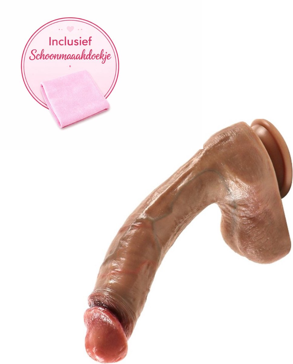 DILDO XXL met zuignap 27 cm - Super realistisch gevoel - Luxe Uitvoering - Flexibel - Siliconen - Inclusief Schoonmaakdoekje