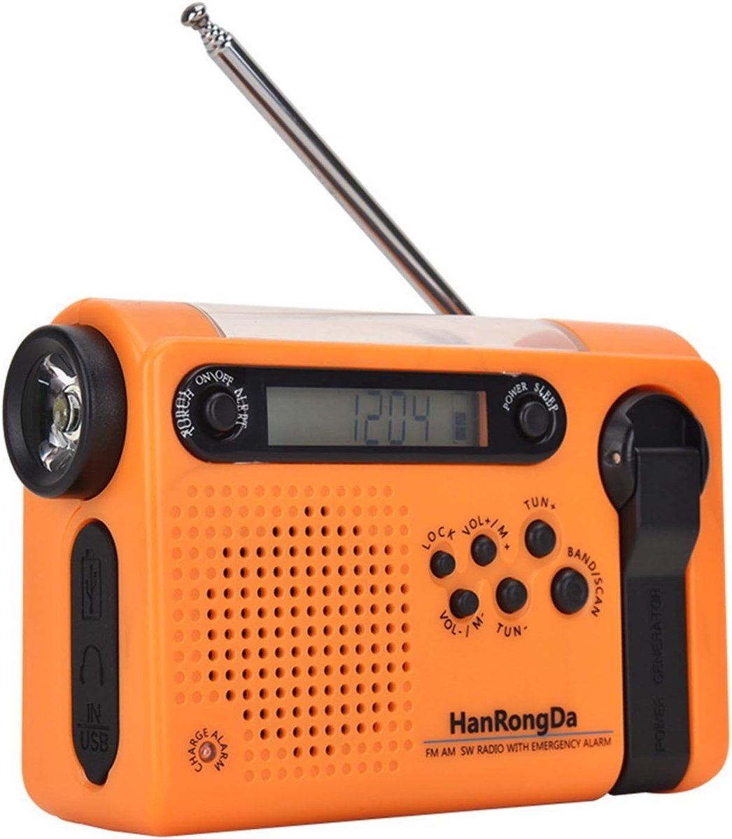 Noodradio - Draagbare radio Zaklamp radio - Noodsituaties - Zonne- en slingeroplading - 17 x 10 x 6 cm - Oranje