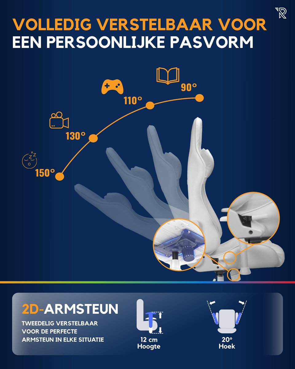 Ranqer Felix Gaming Chair Ergonomisch Wit Verstelbaar - afbeelding 3