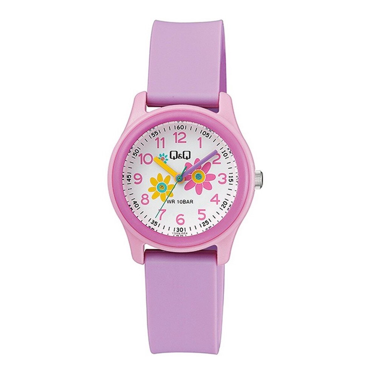 QQ VS59J004Y - Horloge - Sport - Analoog - Kinderen - Unisex - Plastic band - Rond - Kunststof - Cijfers - Walvis - Roze - Paars - Wit - Geel - Wit - 10 ATM
