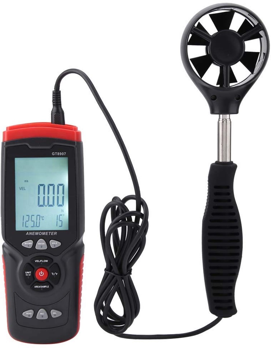 Digitale Windmeter - Luchtstroommeter Temperatuurmeter - Buiten Metingen - USB Data Connectie - Wind Temperatuur Vochtigheid - Zwart