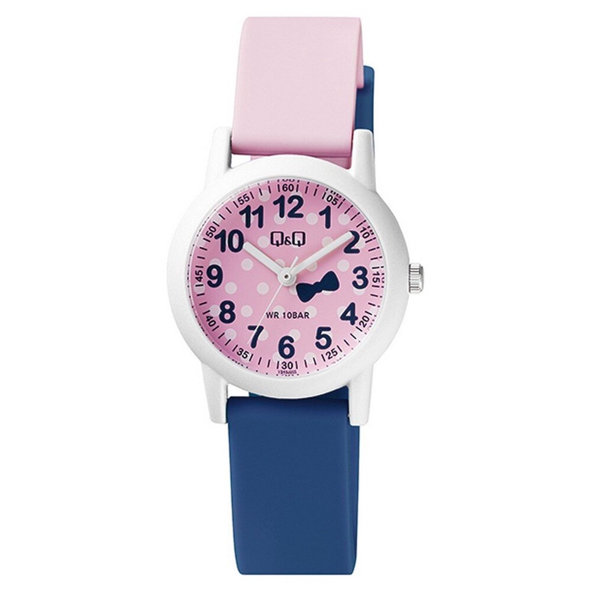 QQ VS49J005Y - Horloge - Analoog - Kinderen - Unisex - Plastic band - Rond - Cijfers - Kunststof - Sport - Zwart - Roze - Wit - 10 ATM