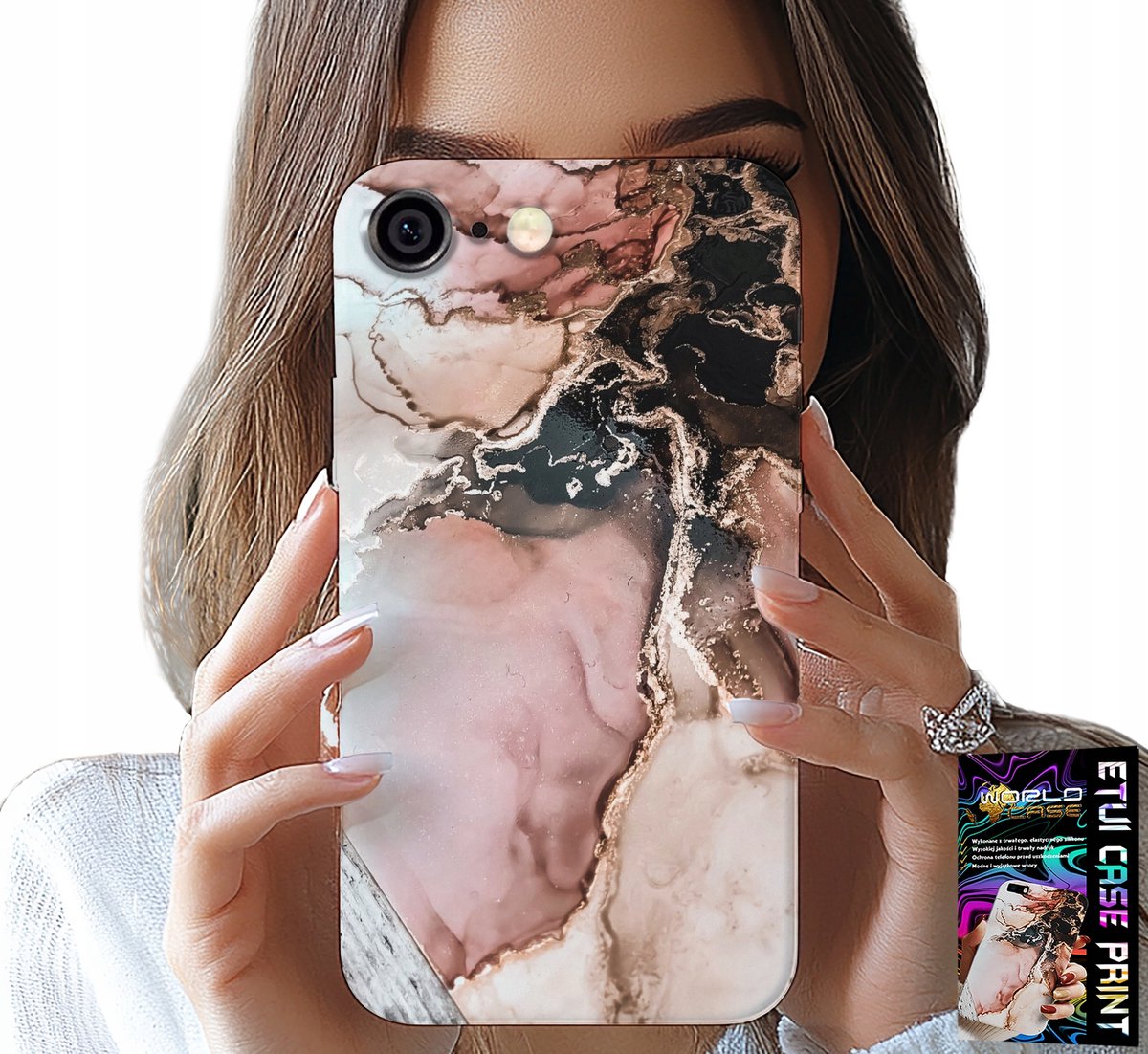 iPhone hoesje (6 Plus) - Elegant marmeren, trendy patroon + glas