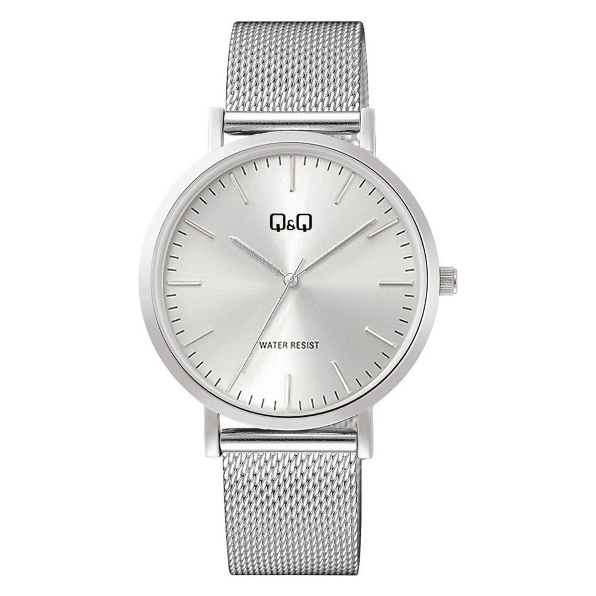 QQ C34A-004PY - Horloge - Analoog - Unisex - Milanese-Mesh band - Rond - Metaal - Streepjes - Zilverkleurig