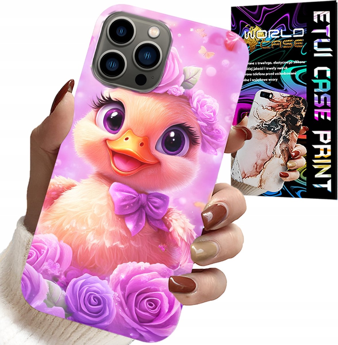 HOESJE VOOR IPHONE 12 PRO MAX - SCHATTIG EENDJE OP EEN ROZE ACHTERGROND