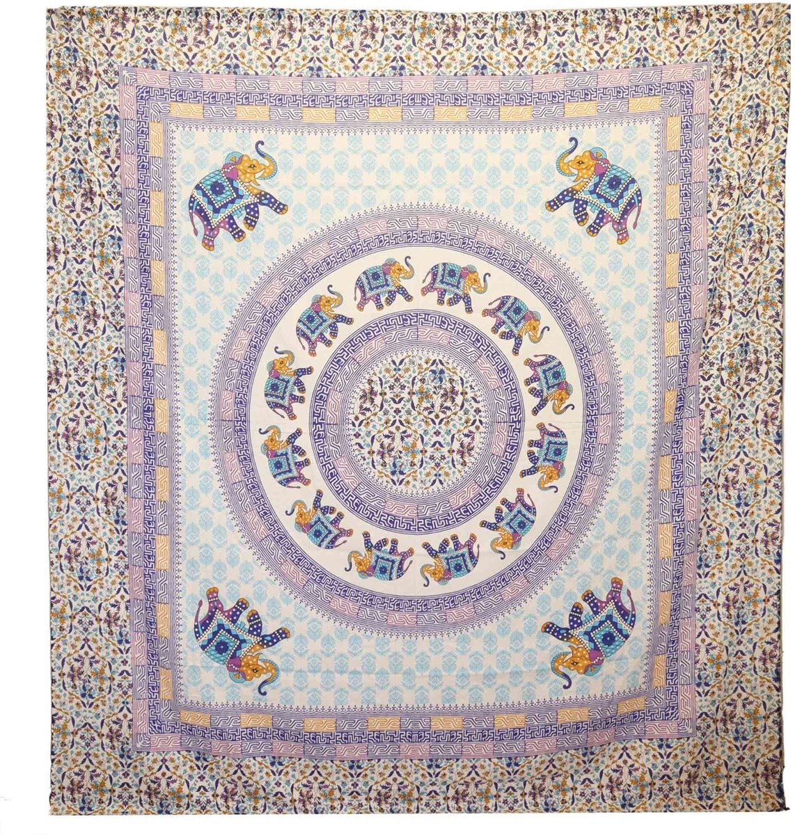 Ancient Wisdom Wandkleed - Olifantenmandala - wanddecoratie - muurdecor - bohemian - interieuraccessoire - kunstwerk turkoois/blauw
