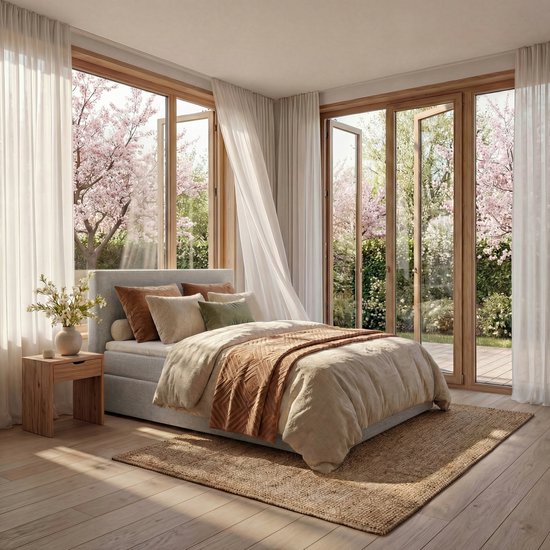 Mörgenn Boxspring Lounge - Pocketvering - Luxe Topper - Lichtgrijs - 160x200 cm - Inclusief Dekbed en Kussens