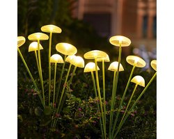 GELLDG Tuinverlichting op zonne-energie – 2-pack – 8 LED's – Kwallen- en vuurvliegjesverlichting – Zwaaiende lampen geschikt voor tuinen, terrassen en struiken – Warmwit licht