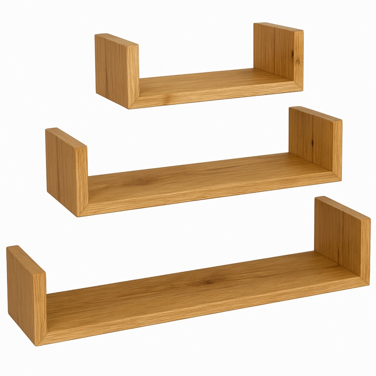 BEGRYF Set van 3 Wandplanken - Elzenkleur - U-vorm - 30/45/60x15x10 cm - Decoratief en Praktisch - Houtlook Design