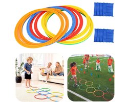 10-delige ringenset — Springringen — Ringwerpringen — Springhoepels — Werpaccessoires — Hordenringen — Inclusief verbindingsstukken, opbergtas — Voor fysieke fitheid, springspellen, obstakeltraining (28 cm — Meerkleurig)