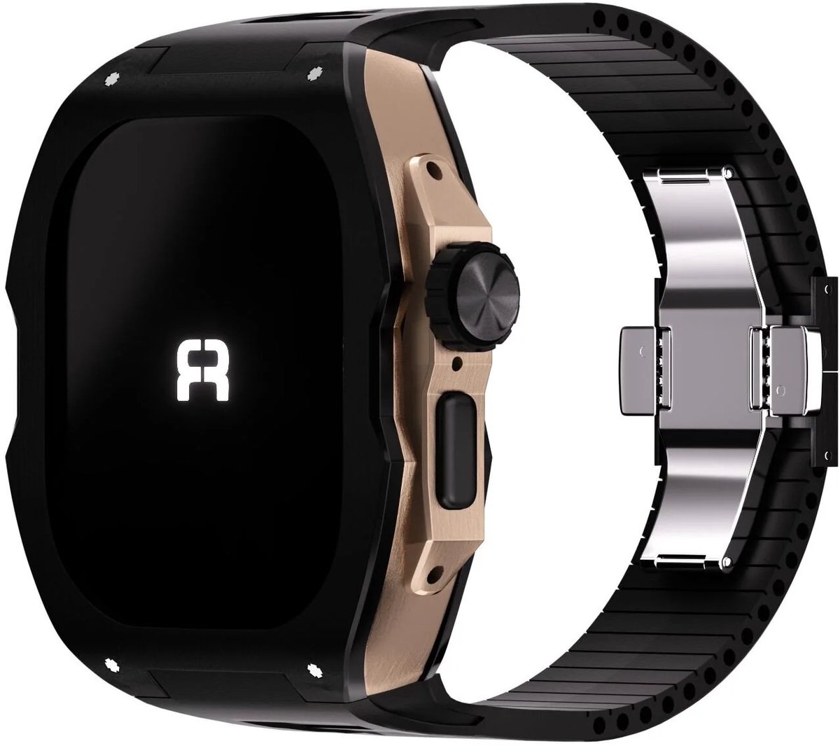 Reqior beschermhoesje met bandje TPU & Rubber – geschikt voor Apple Watch Ultra 49mm – schokbestendig, comfortabel – Zwart & Roségoud