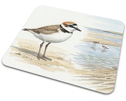 Muismat Strandplevier op het Strand Aquarel Series - Cadeau voor hem & haar: Vrouw, Vriend(in) & Collega - Kustvogel Gadget voor Kantoor - Bureau Onderlegger Dieren Motief - Vogelkijker Geschenk - Computermat Kustlandschap - Natuur Decoratie