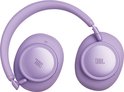 Paarse JBL koptelefoon van voren, met JBL logo op de oorschelpen.