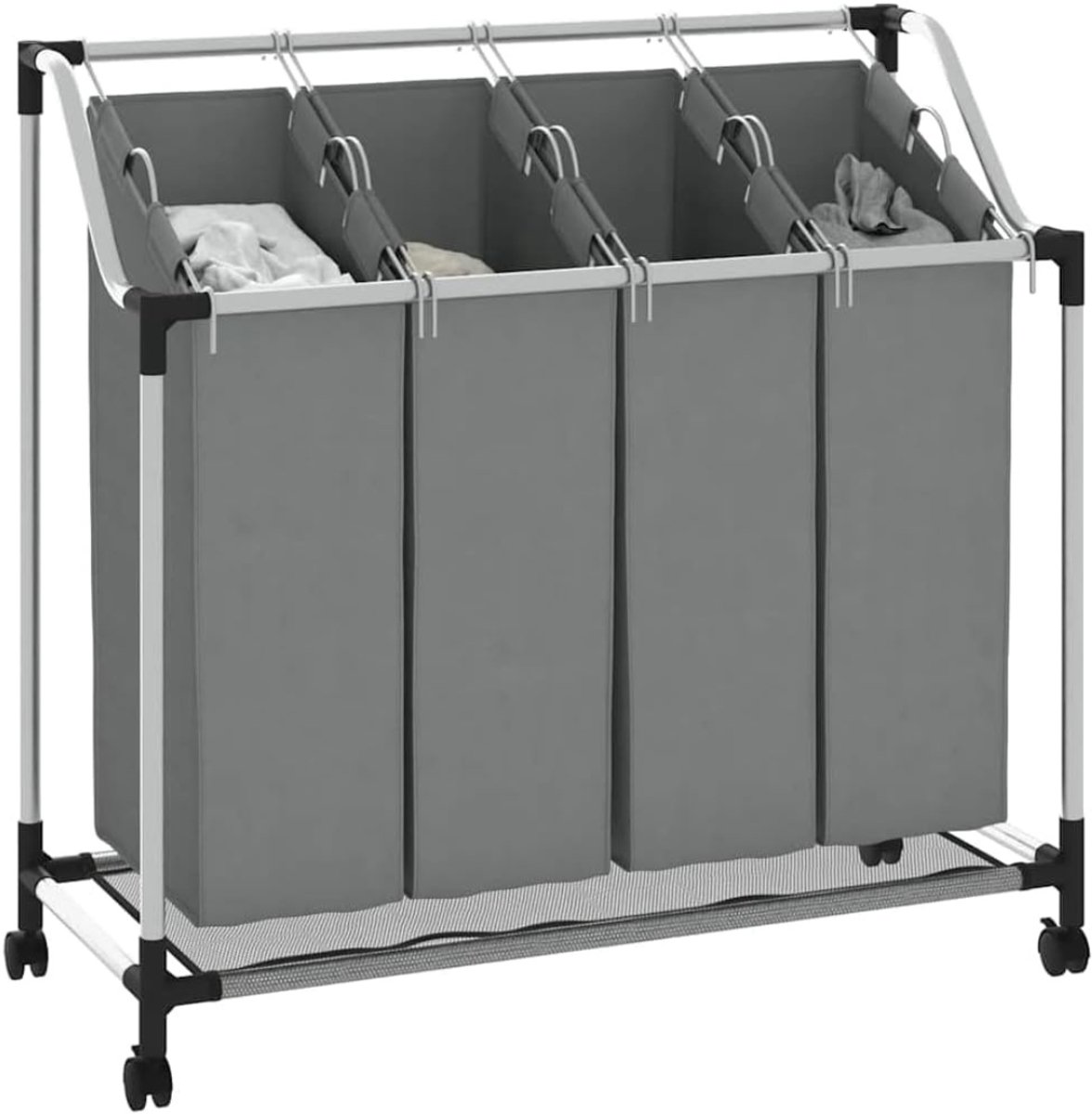 SAVI® Wasmand 4 Vakken - Wasmand - Wassorteerder - Grijs - 96cm x 40cm x 92 cm
