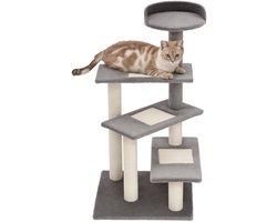 Albero Tiragraffi per Gatti Alto 100 cm, Tiragraffi per Gatti con Lettino Rotondo, Pali in Sisal e Rivestimento in Peluche, Grigio